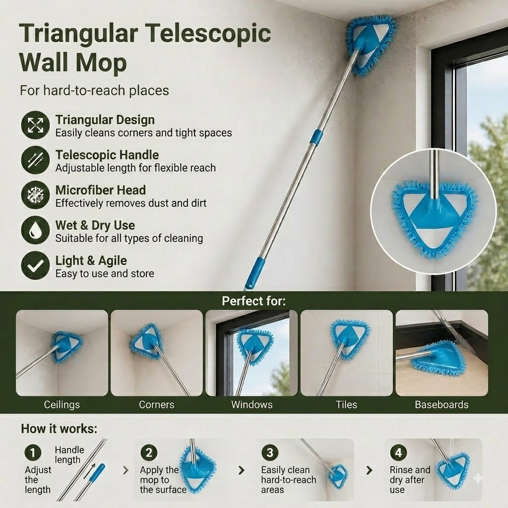 🔥 Limited Time: 50% OFF❗️❗️ Triangular Extendable Wall Cleaning Mop for Hard-to-Reach Corners