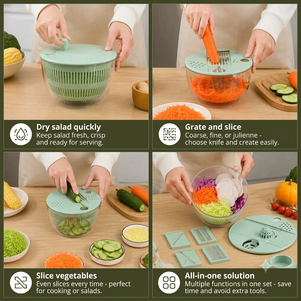 9-in-1 Manual Vegetable & Salad Chopper with Rotary Function