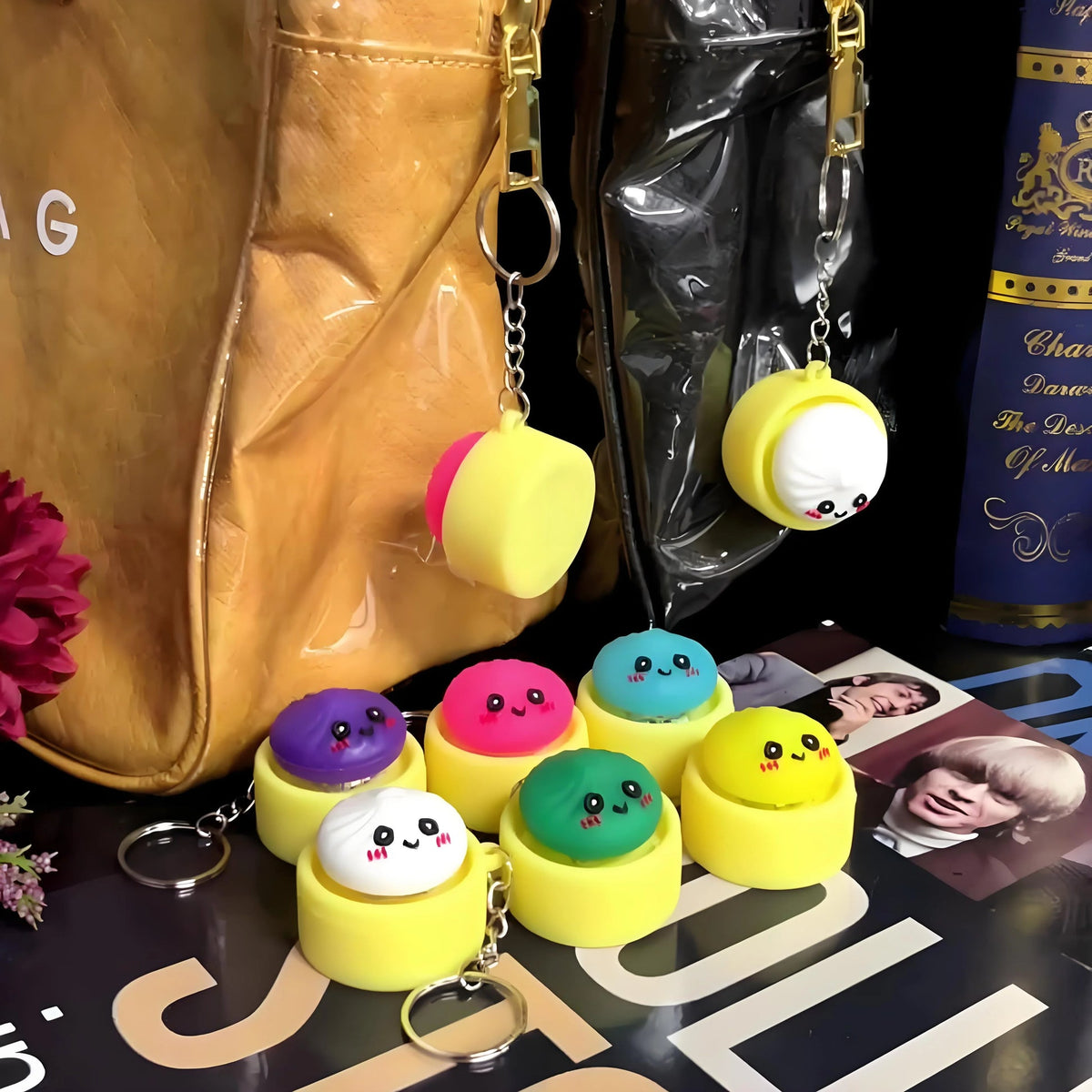 Cute and fun glowing baozi keychain with steamer