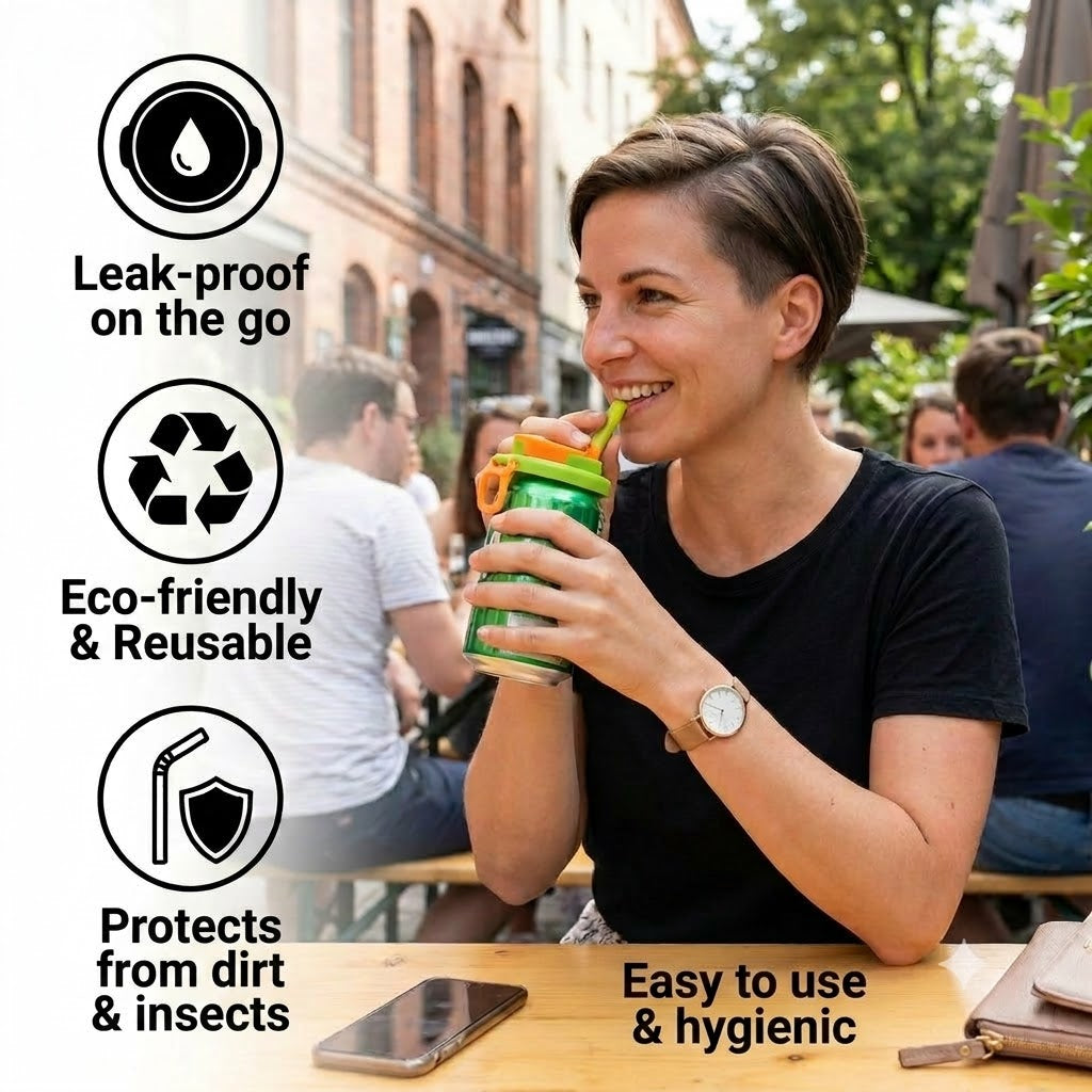 2-in-1 Reusable Silicone Can Lids with Straw – Leakproof and Portable Drinking Lids (1 Set of 2 Pcs)