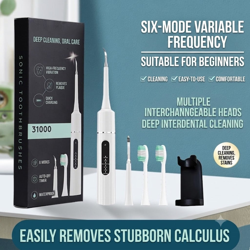 ✨ 5-in-1 Ultrasonic Tooth Cleaner – 6 Modes with Cleaning Heads, Up to 58 Days of Battery Life 🦷⚡
