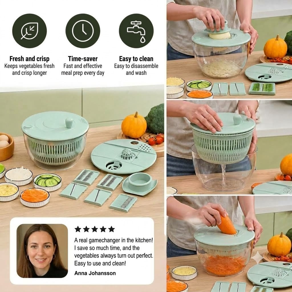 9-in-1 Manual Vegetable & Salad Chopper with Rotary Function