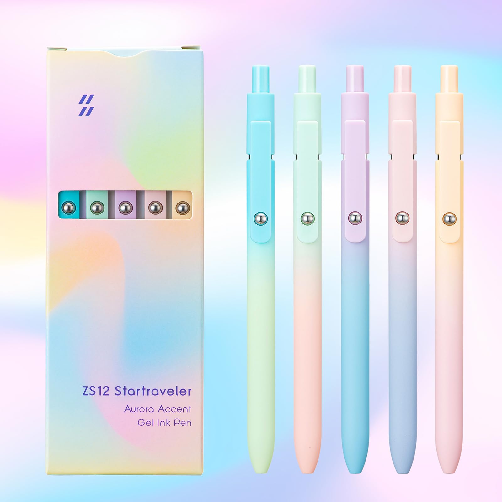 Luxury Gel Pen Set (5 pcs) - Aesthetic Gradient Design - 0.5 mm Quick-Drying Ink