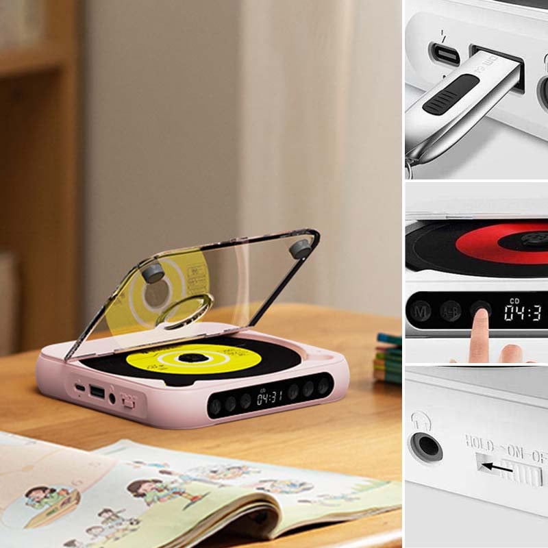 Portable CD Player with Bluetooth – Rechargeable Discman for Car & Travel (Anti-Shock)