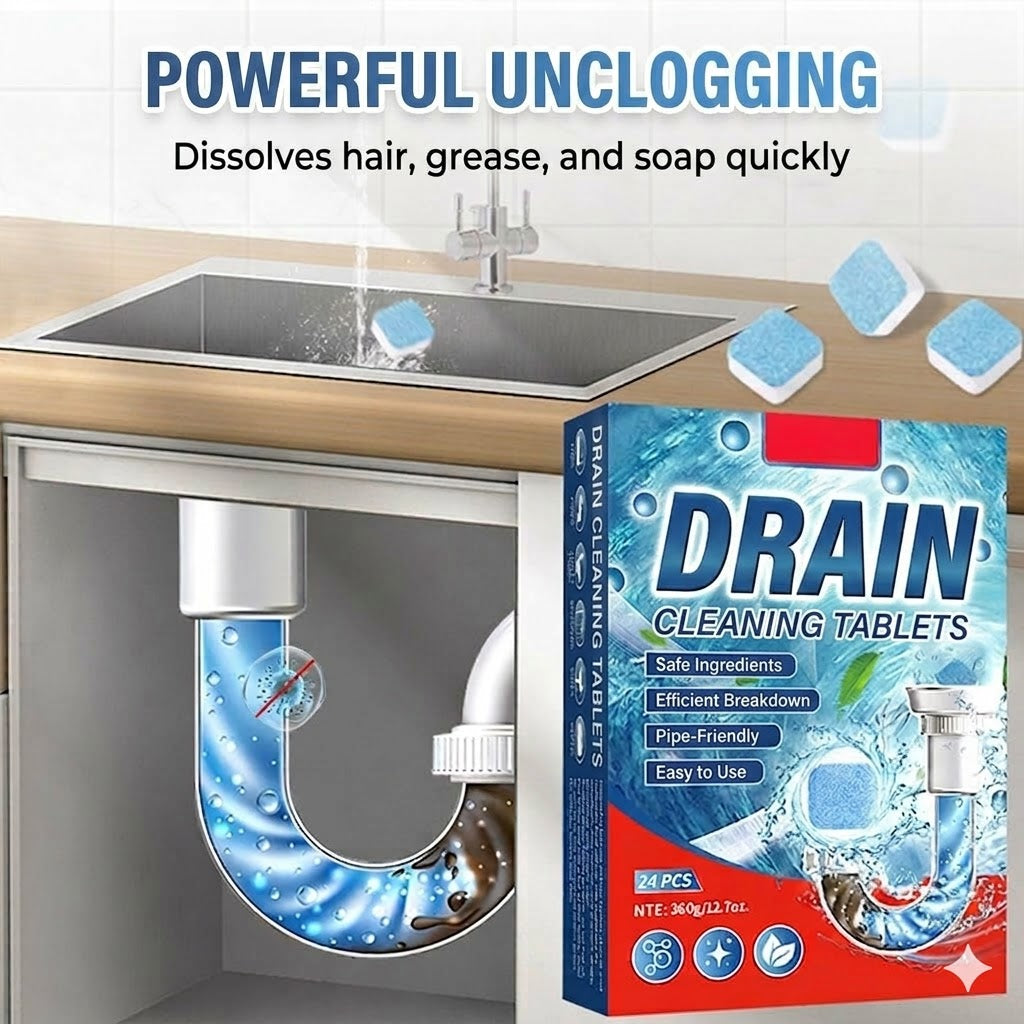 🚽 Fast-Acting Drain Clog Remover Tablets – Suitable for Kitchens, Bathrooms, and Drains