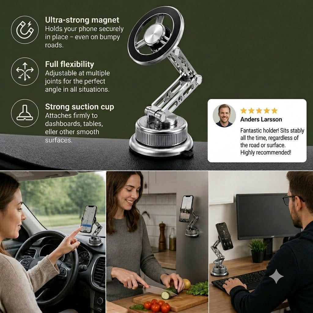 Full-Metal Magnetic Car Phone Mount with Ultra-Strong Suction Cup