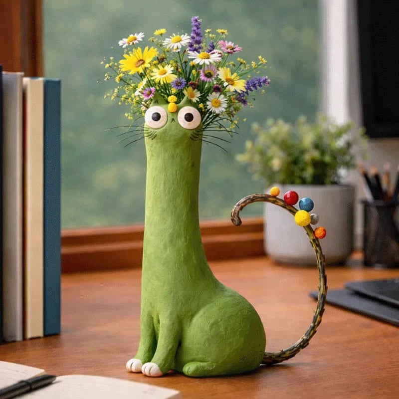 😻 Handmade Ceramic Cat Vase - Unique & Original Design - Decorative Flower Vase for Cat Lovers