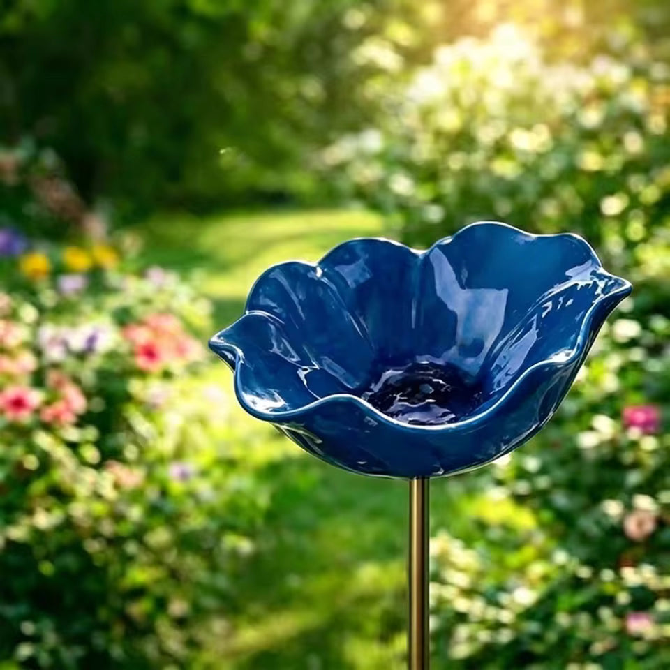 Handmade Bird Bath in Flower Seed Shape – Unique Garden Decoration and Bird Drinking Bowl