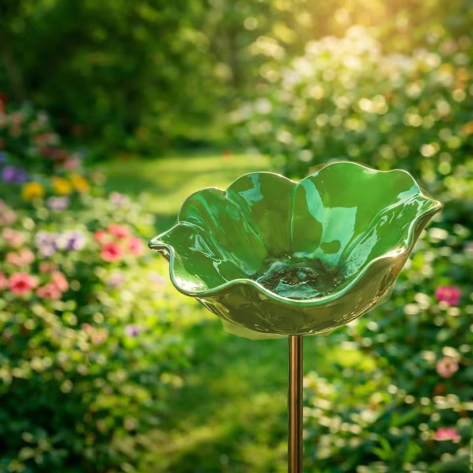 Handmade Bird Bath in Flower Seed Shape – Unique Garden Decoration and Bird Drinking Bowl