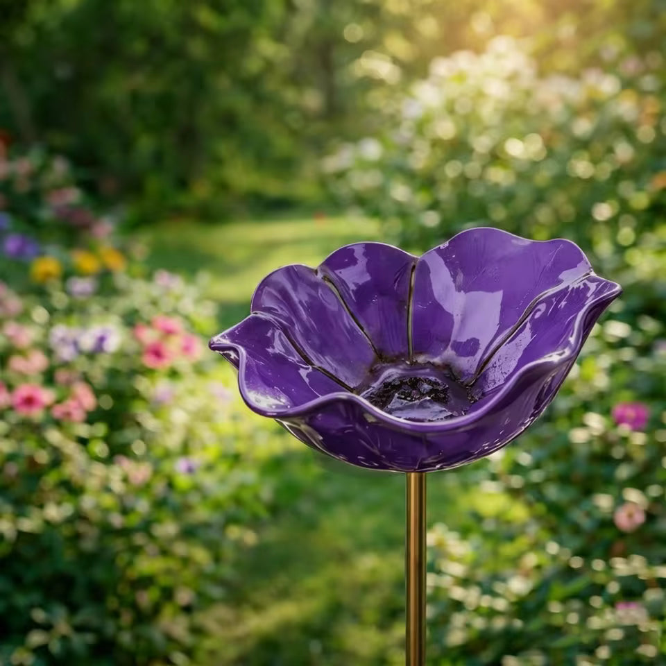 Handmade Bird Bath in Flower Seed Shape – Unique Garden Decoration and Bird Drinking Bowl