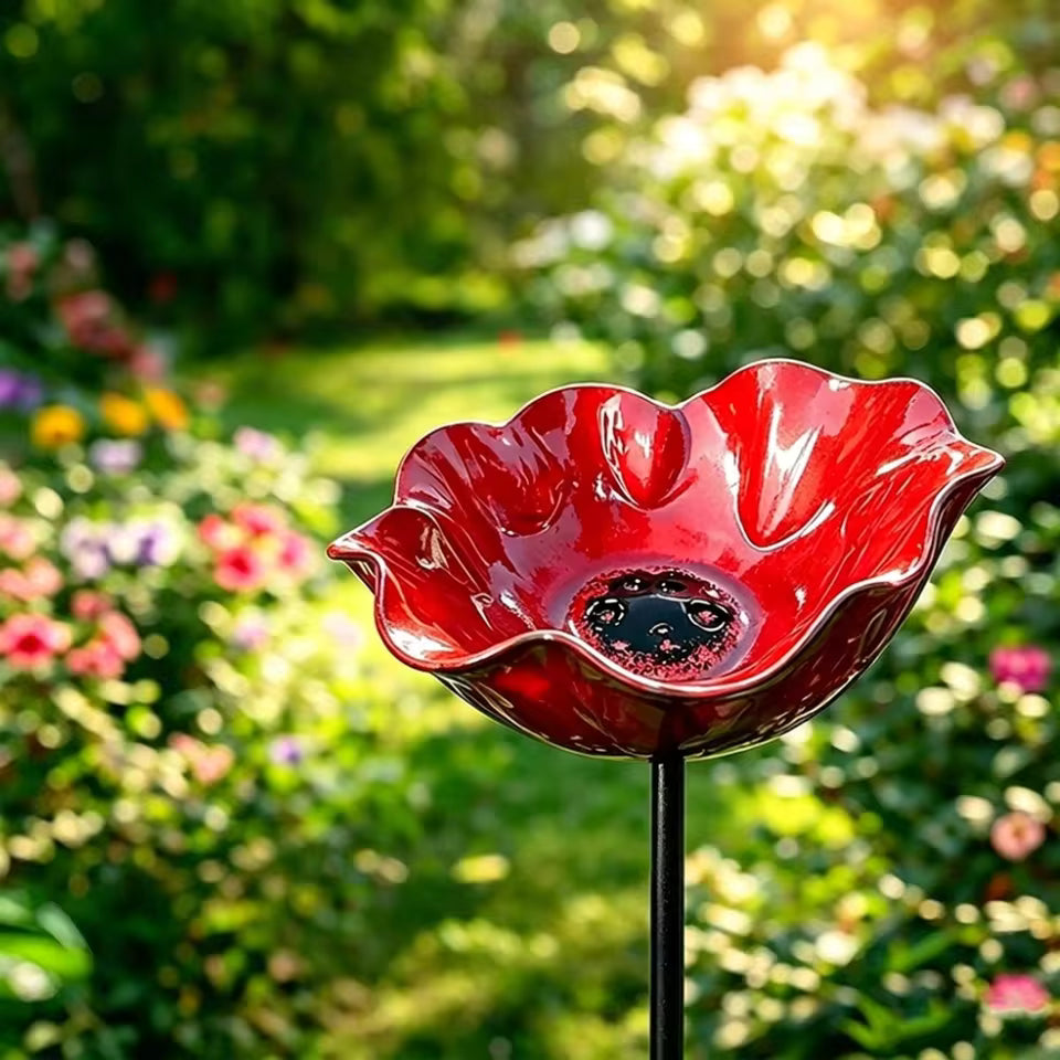Handmade Bird Bath in Flower Seed Shape – Unique Garden Decoration and Bird Drinking Bowl