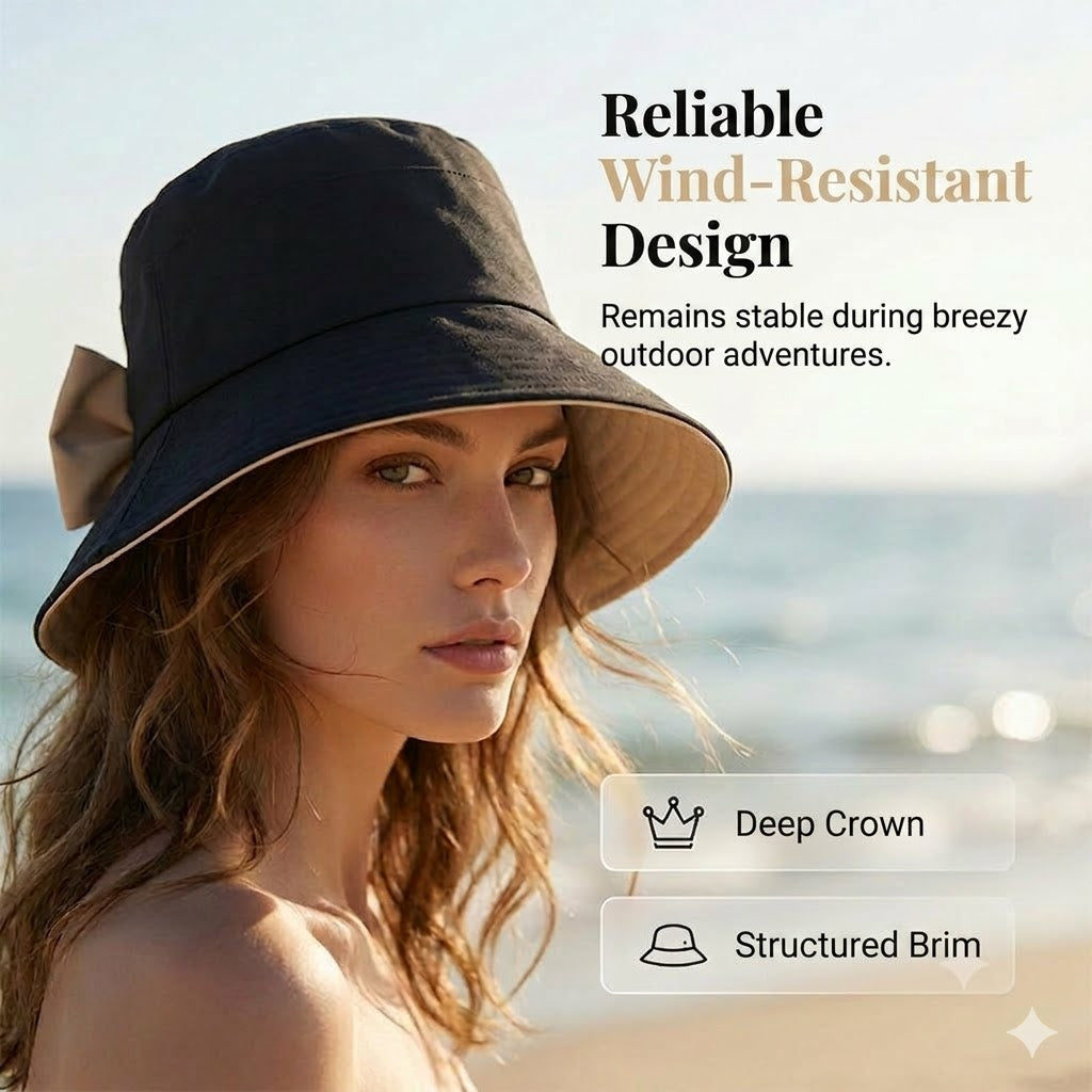 🎀 Women's Wide-Brim Sun Hat with Bow – Foldable