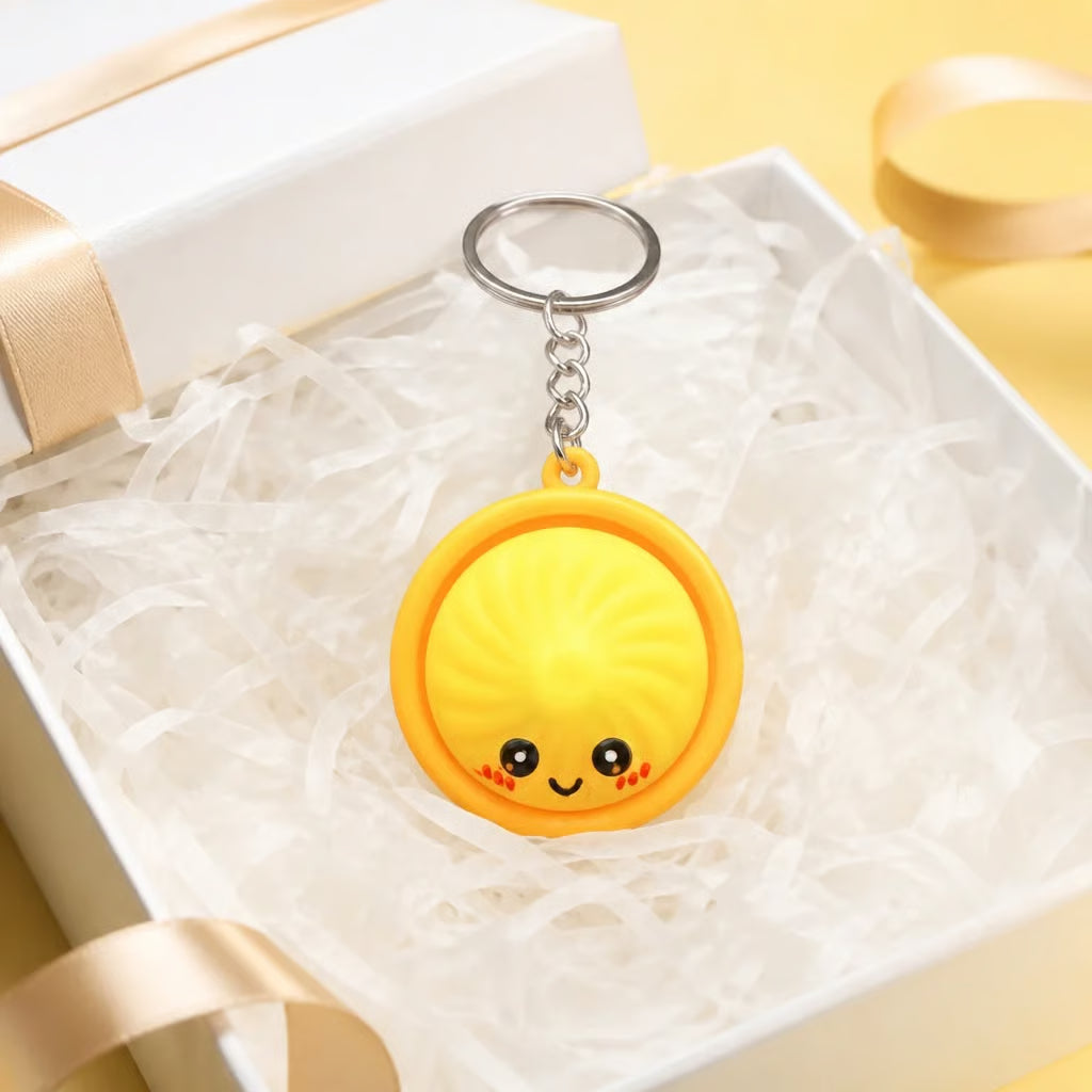 Cute and fun glowing baozi keychain with steamer