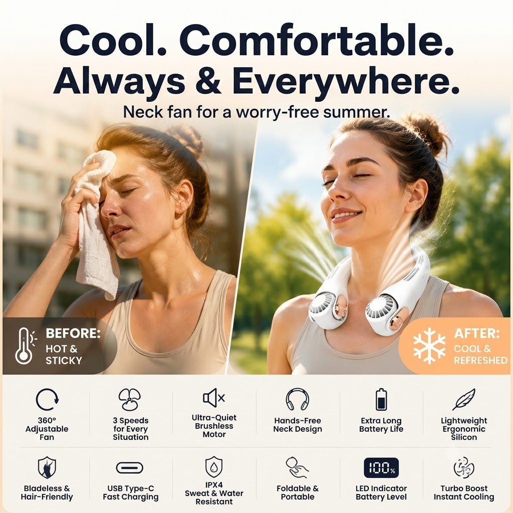 Neck Air Conditioner & Fan – Silent Personal Cooling for Summer
