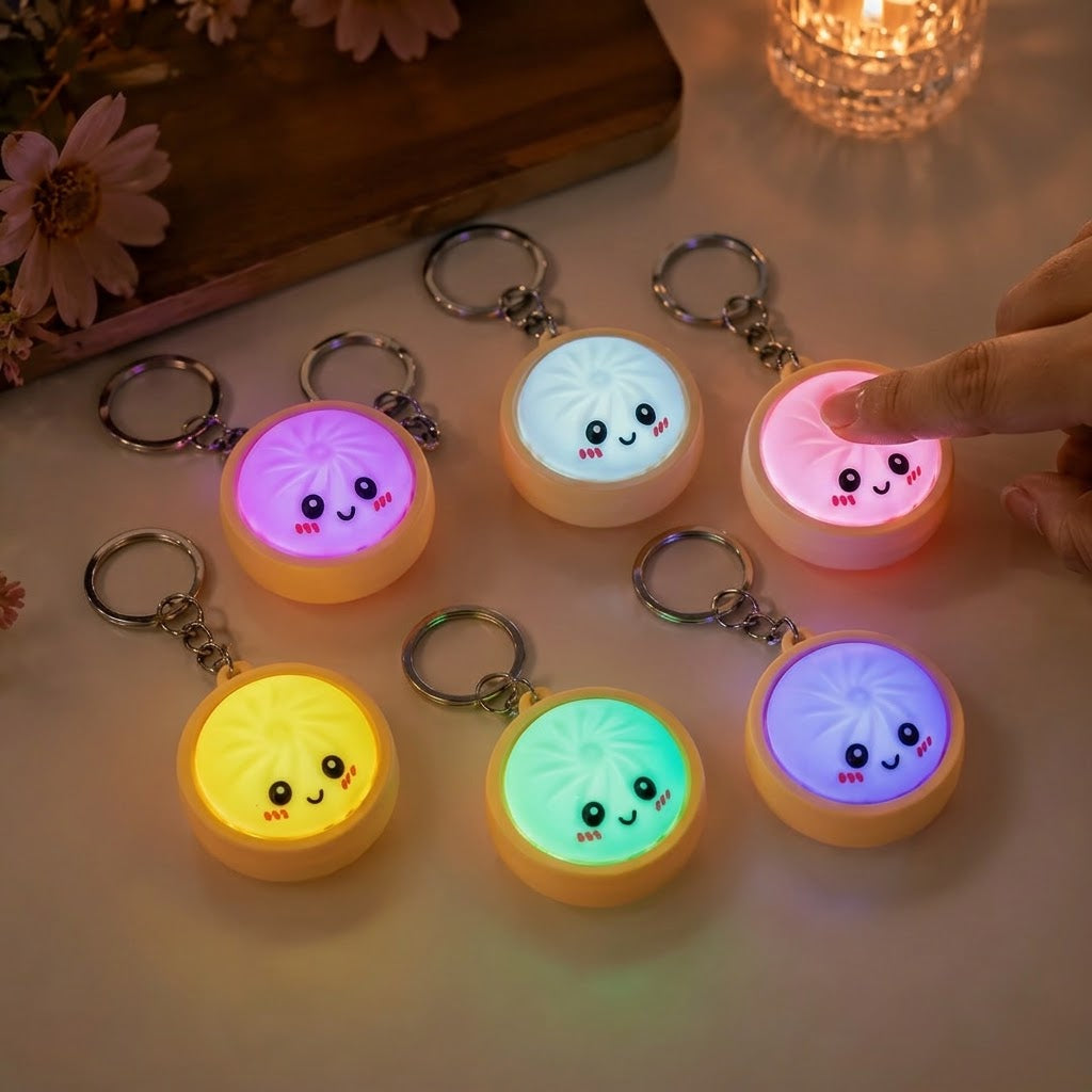 Cute and fun glowing baozi keychain with steamer