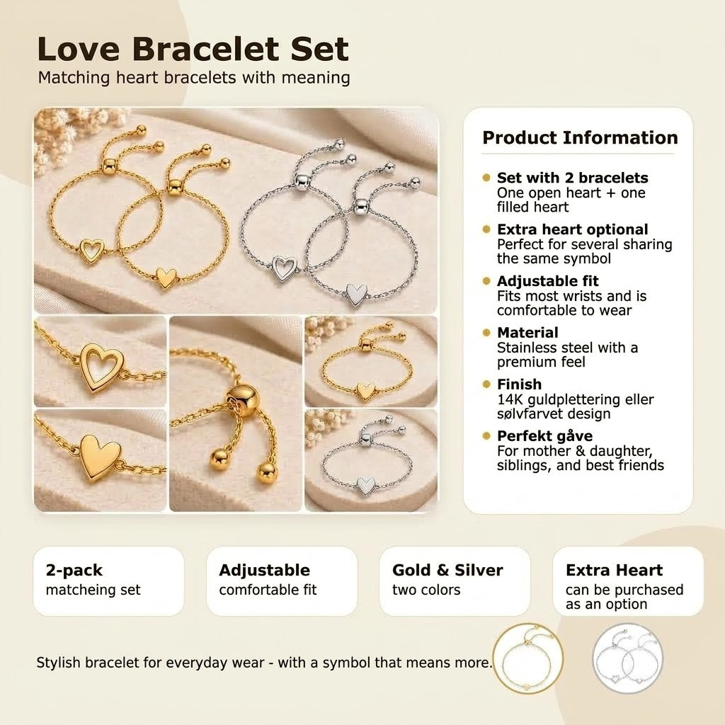 Love Bracelet Set – 14K Gold-Plated Heart Bracelet