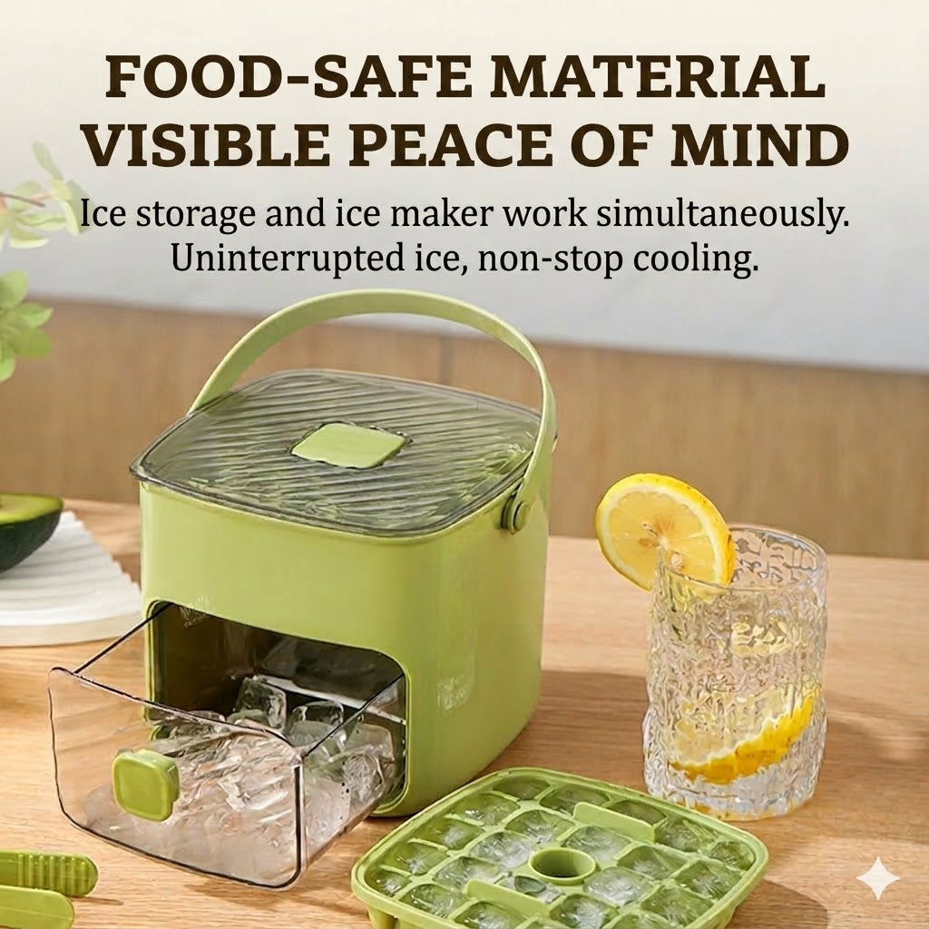 Silicone Ice Cube Mold with Lid – Push-Button Ice Cup with Carrying Handle