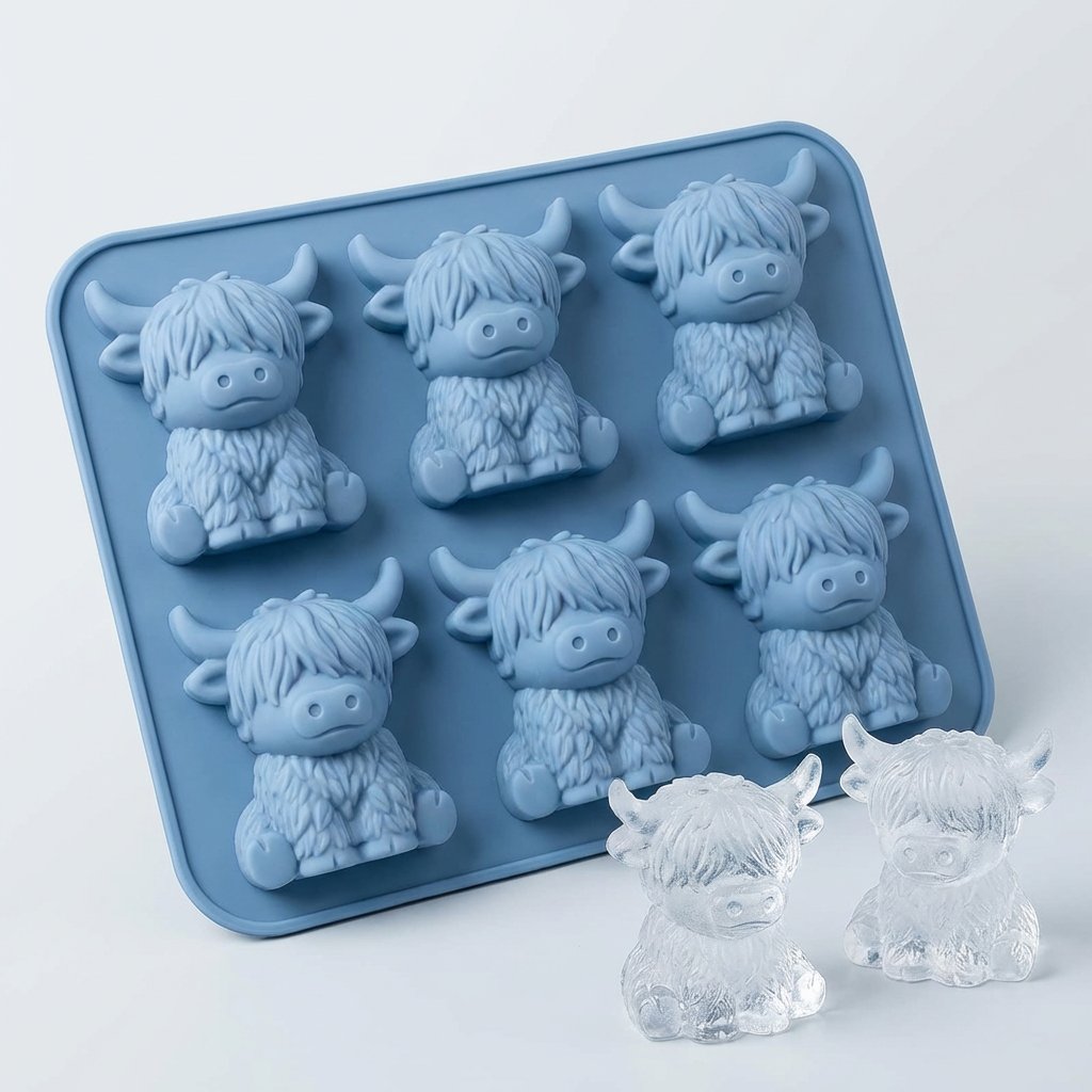 🐮 Mini Scottish Highland Cow Ice Cube Mold – 3D Silicone for Ice Cubes