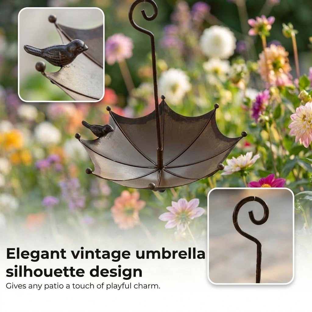 Hanging Bird Feeder and Drinking Bowl – Umbrella-Shaped Feeder Silo – 2-in-1 Feeding Station