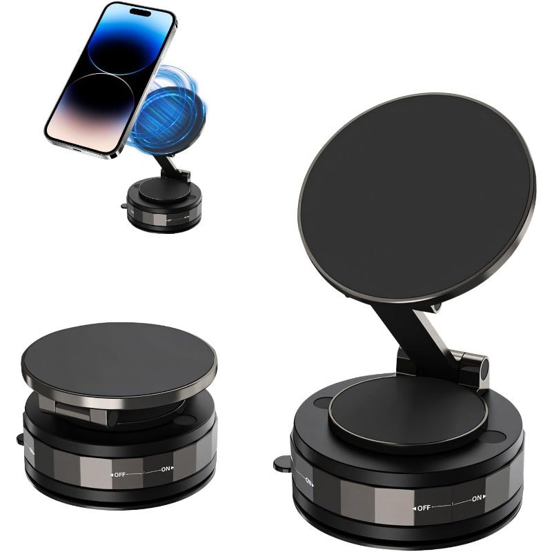 Magnetic Car Phone Holder – Vacuum Adsorption & Magnetic – 360° Rotatable – Super Stable for Dashboard & Windshield