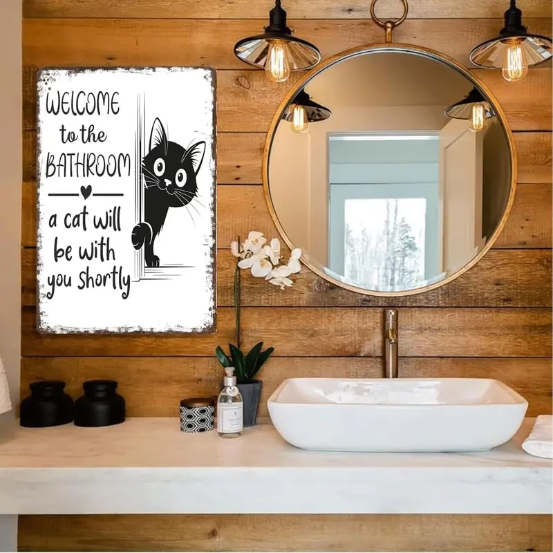 Retro Black and White Wall Decor - Highland Cow & Cat