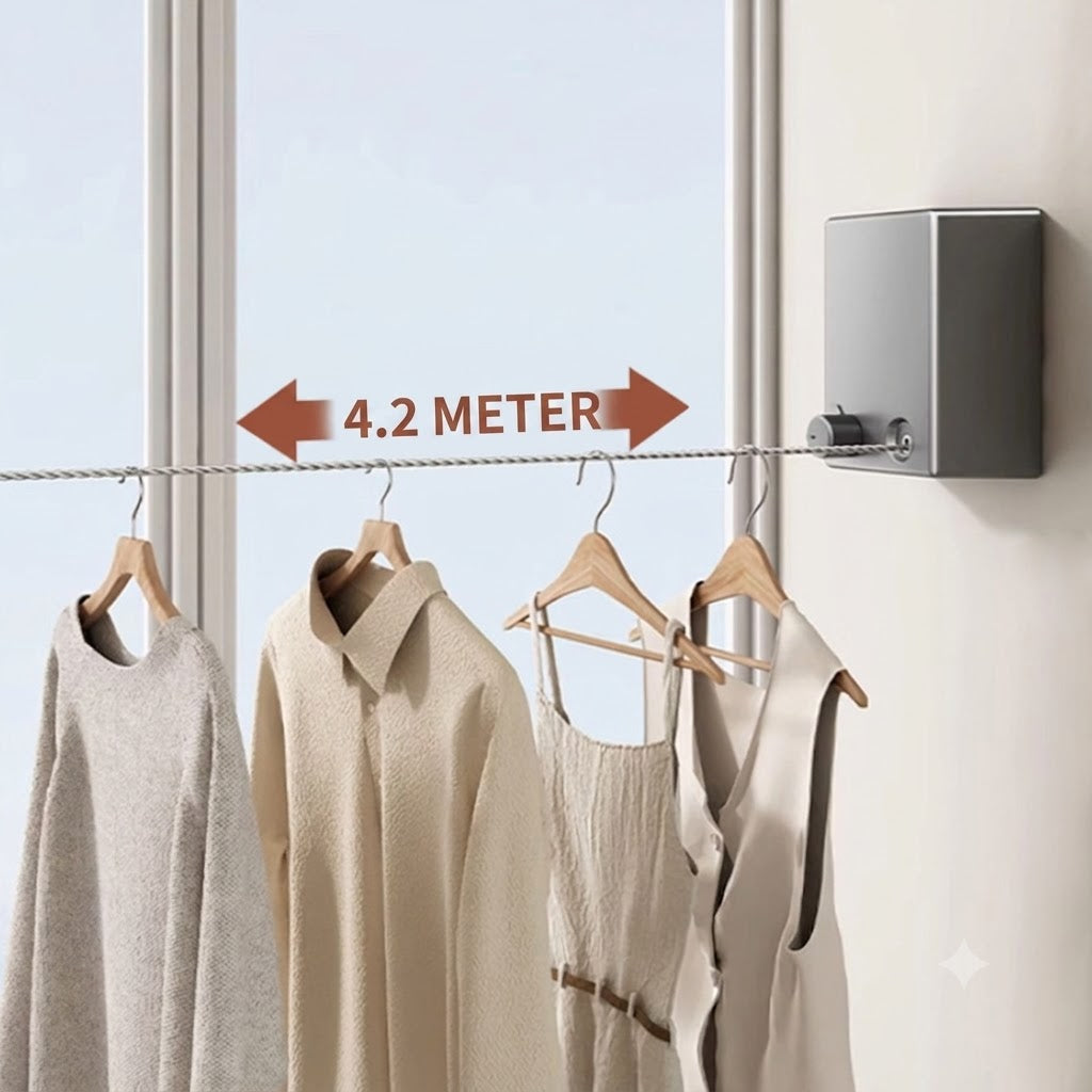 Invisible Clothesline – Retractable Steel Drying Rack, No Drilling, Flexible Drying