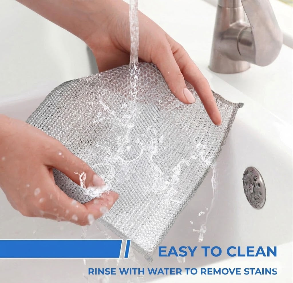 Reusable Silver Mesh Cleaning Cloths (10 Pcs) - Powerful Scratch-Free Cleaning - For Pans, Glass & Countertops - Fast-Drying & Durable