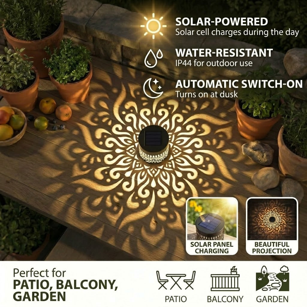 Colorful Solar Mandala Garden Light – Waterproof LED Wall Lamp with Projection Effect for Outdoors
