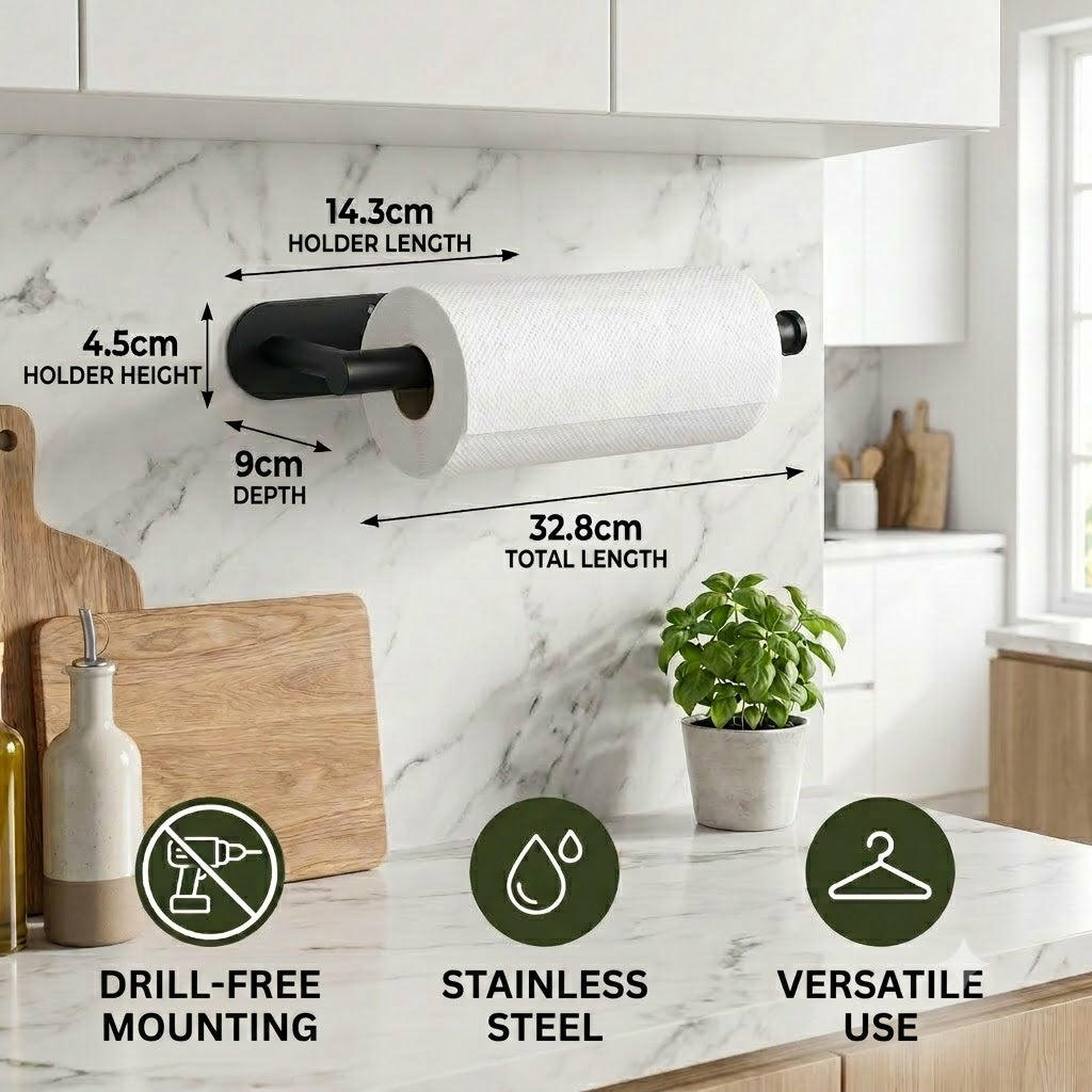 Modern Stainless Steel Paper Towel Holder – No-Drill Installation & Versatile Use