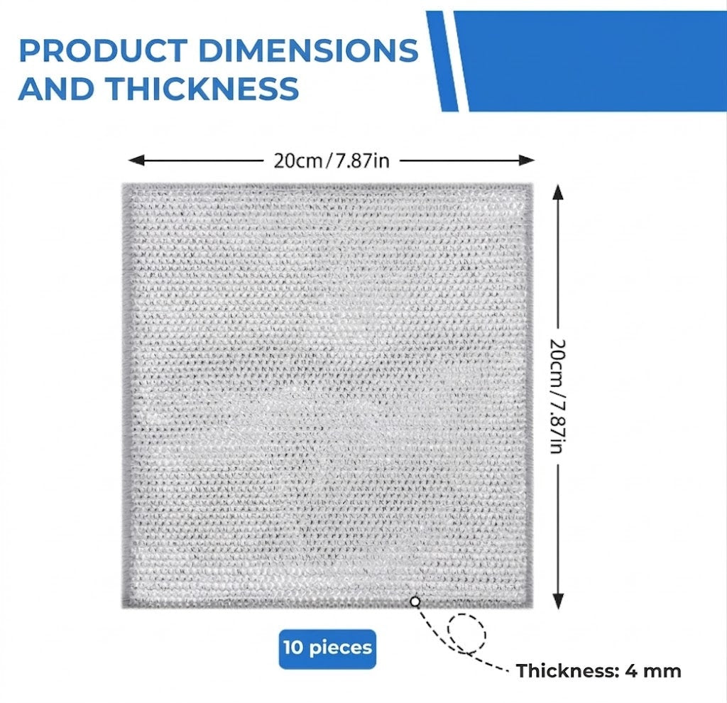 Reusable Silver Mesh Cleaning Cloths (10 Pcs) - Powerful Scratch-Free Cleaning - For Pans, Glass & Countertops - Fast-Drying & Durable