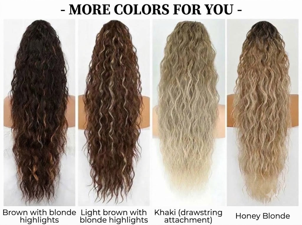 Long Wavy Ponytail Extension (Water Wave) – Voluminous Claw Clip Ponytail for Everyday & Parties