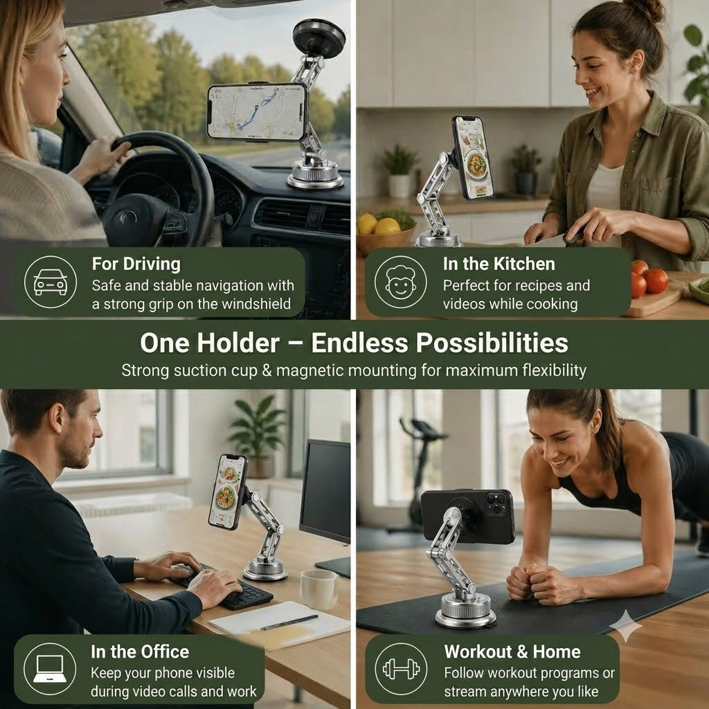 Full-Metal Magnetic Car Phone Mount with Ultra-Strong Suction Cup