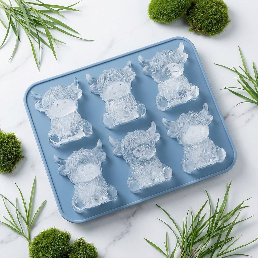 🐮 Mini Scottish Highland Cow Ice Cube Mold – 3D Silicone for Ice Cubes