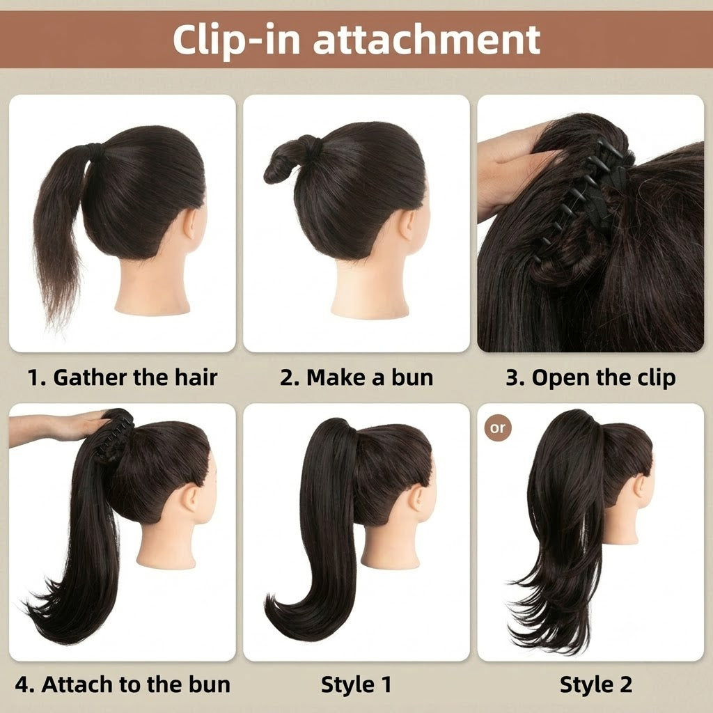 Long Wavy Ponytail Extension (Water Wave) – Voluminous Claw Clip Ponytail for Everyday & Parties