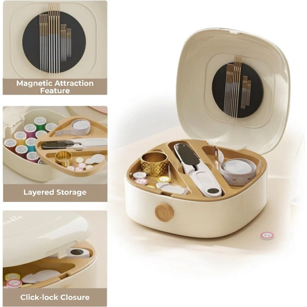Double-Layer Magnetic Sewing Kit – Luxury Sewing Box with Thread and Needles