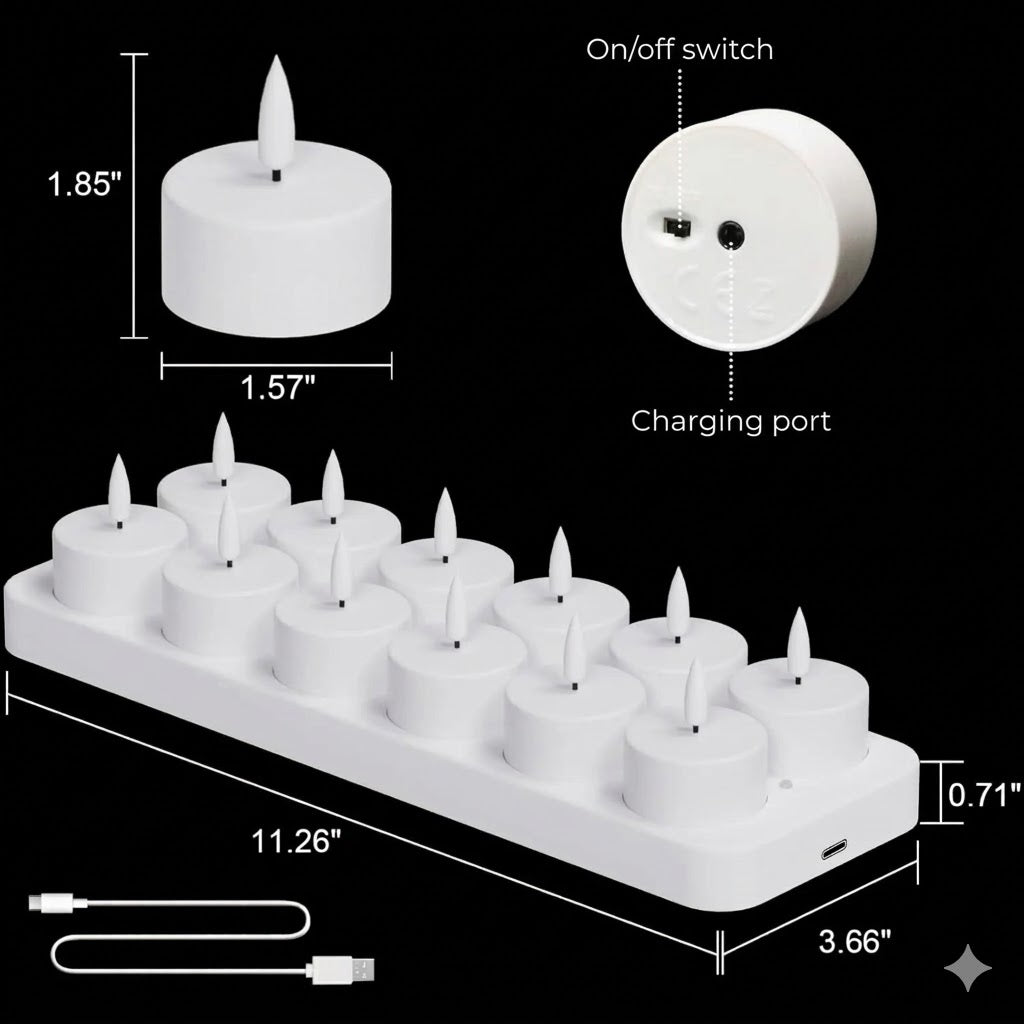 Rechargeable Flameless LED Tea Lights – Create a Cozy Ambiance – 100% Fire Safe