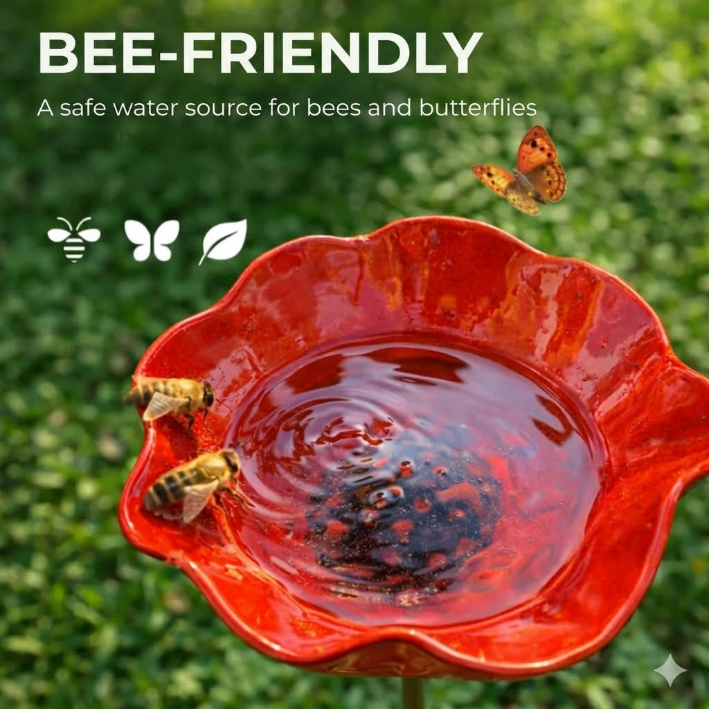 Handmade Bird Bath in Flower Seed Shape – Unique Garden Decoration and Bird Drinking Bowl