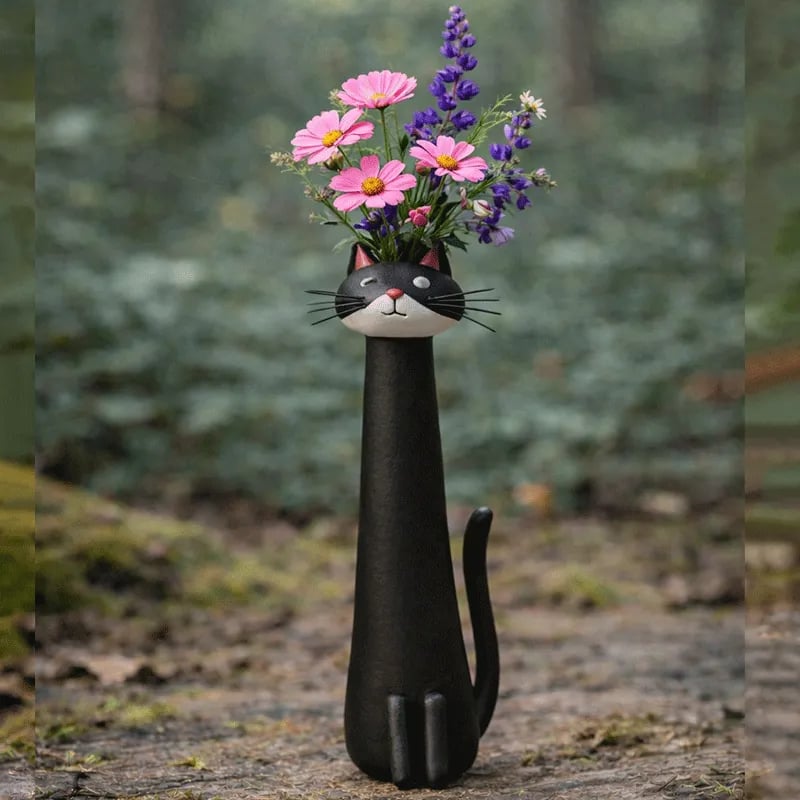 😻 Handmade Ceramic Cat Vase - Unique & Original Design - Decorative Flower Vase for Cat Lovers