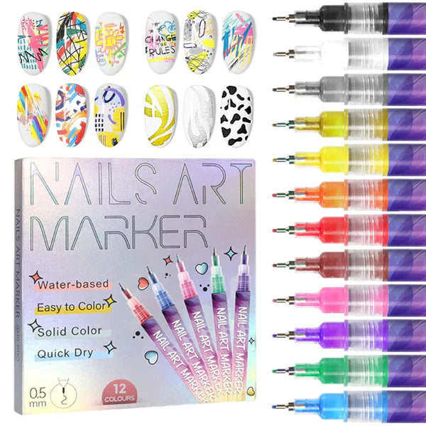 Nail Art Pen Set – 12 Colors