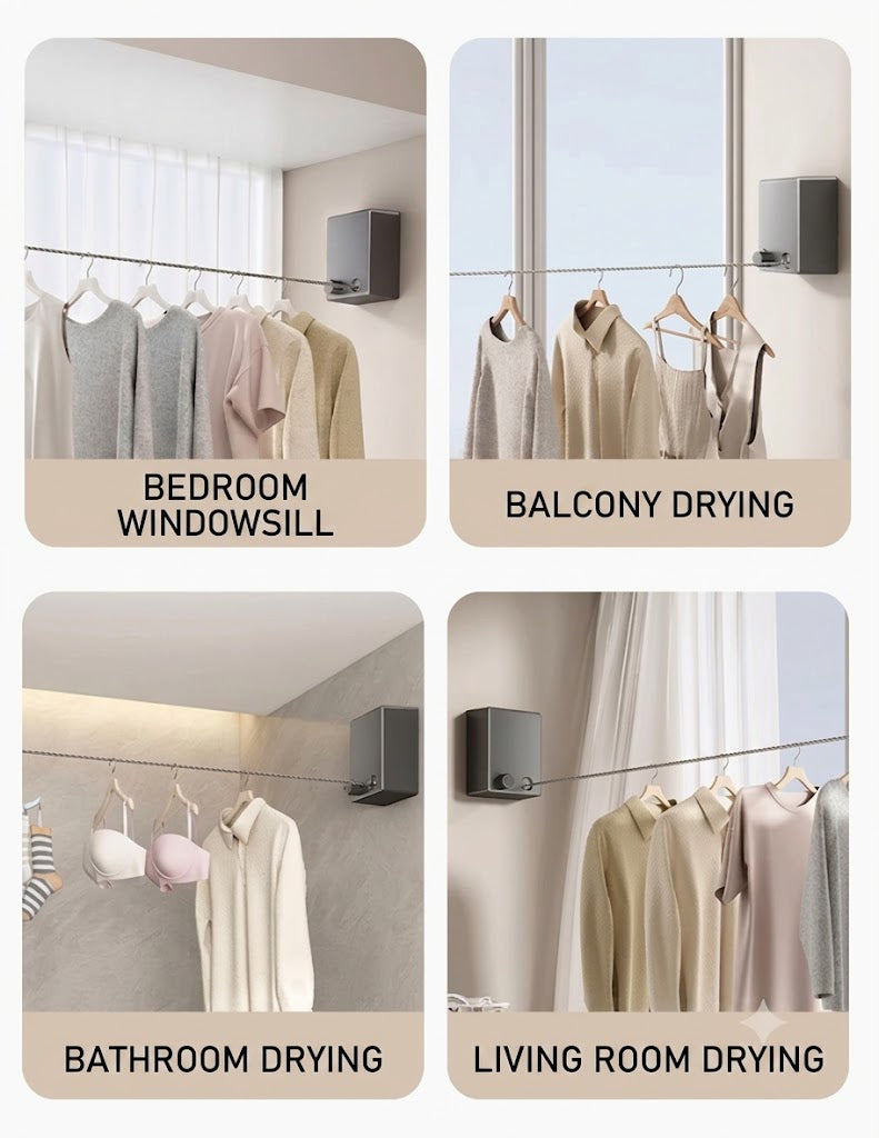 Invisible Clothesline – Retractable Steel Drying Rack, No Drilling, Flexible Drying