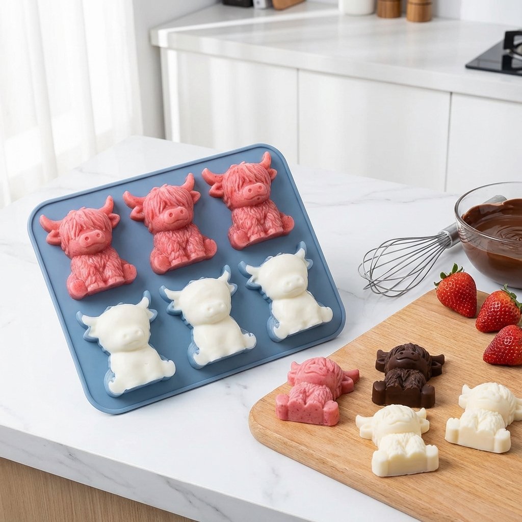 🐮 Mini Scottish Highland Cow Ice Cube Mold – 3D Silicone for Ice Cubes