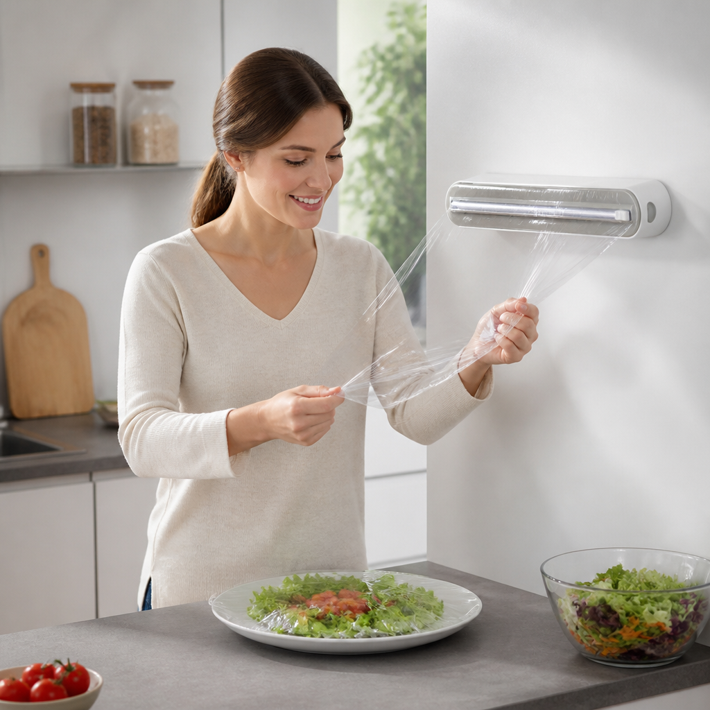 Magnetic Wall-Mounted Foil & Cling Film Dispenser with Safety Cutter