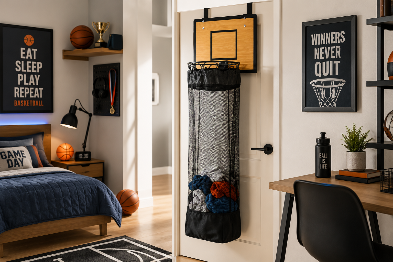 Over-the-Door Laundry Hamper: 2-in-1 Basketball Hoop & Laundry Basket🏀