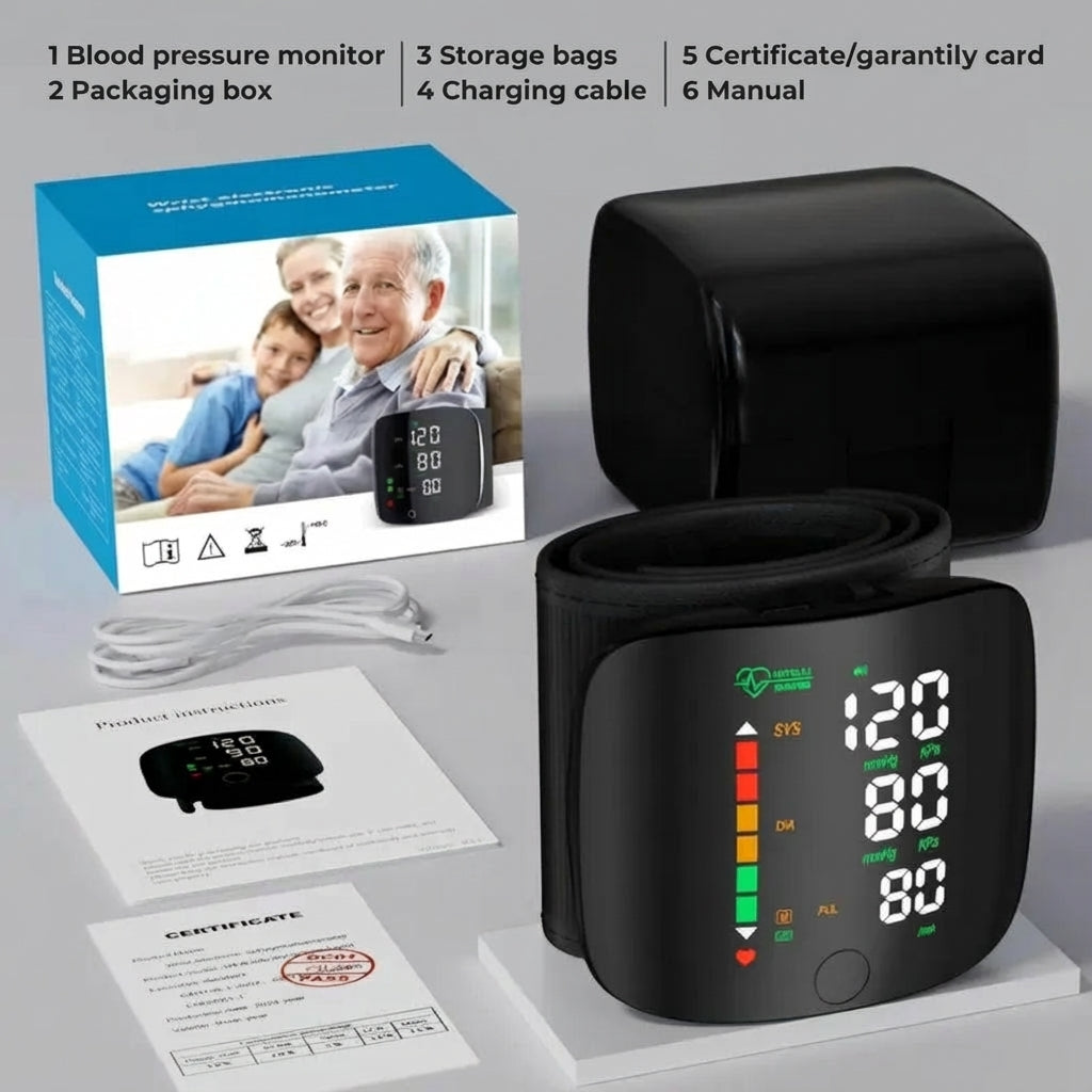 Digital Wrist Blood Pressure Monitor - Large LED Display & Memory