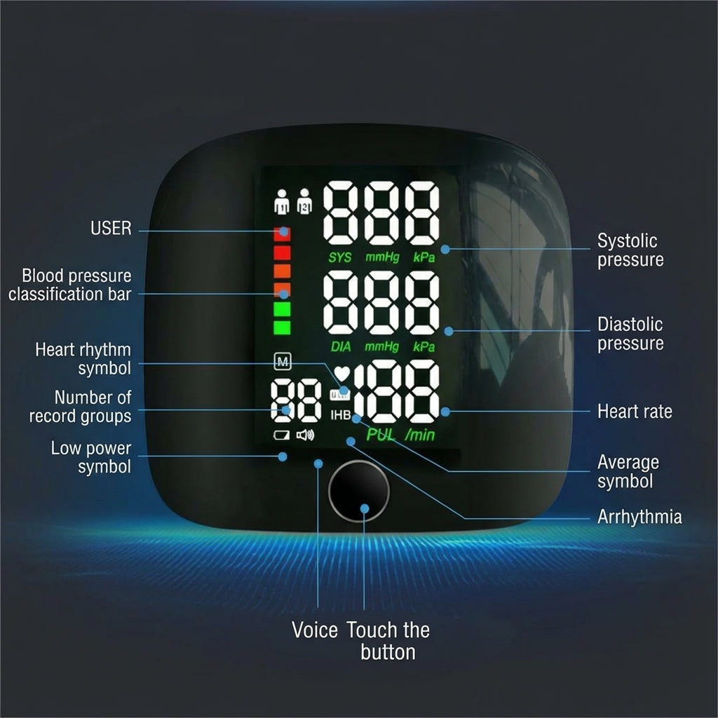 Digital Wrist Blood Pressure Monitor - Large LED Display & Memory