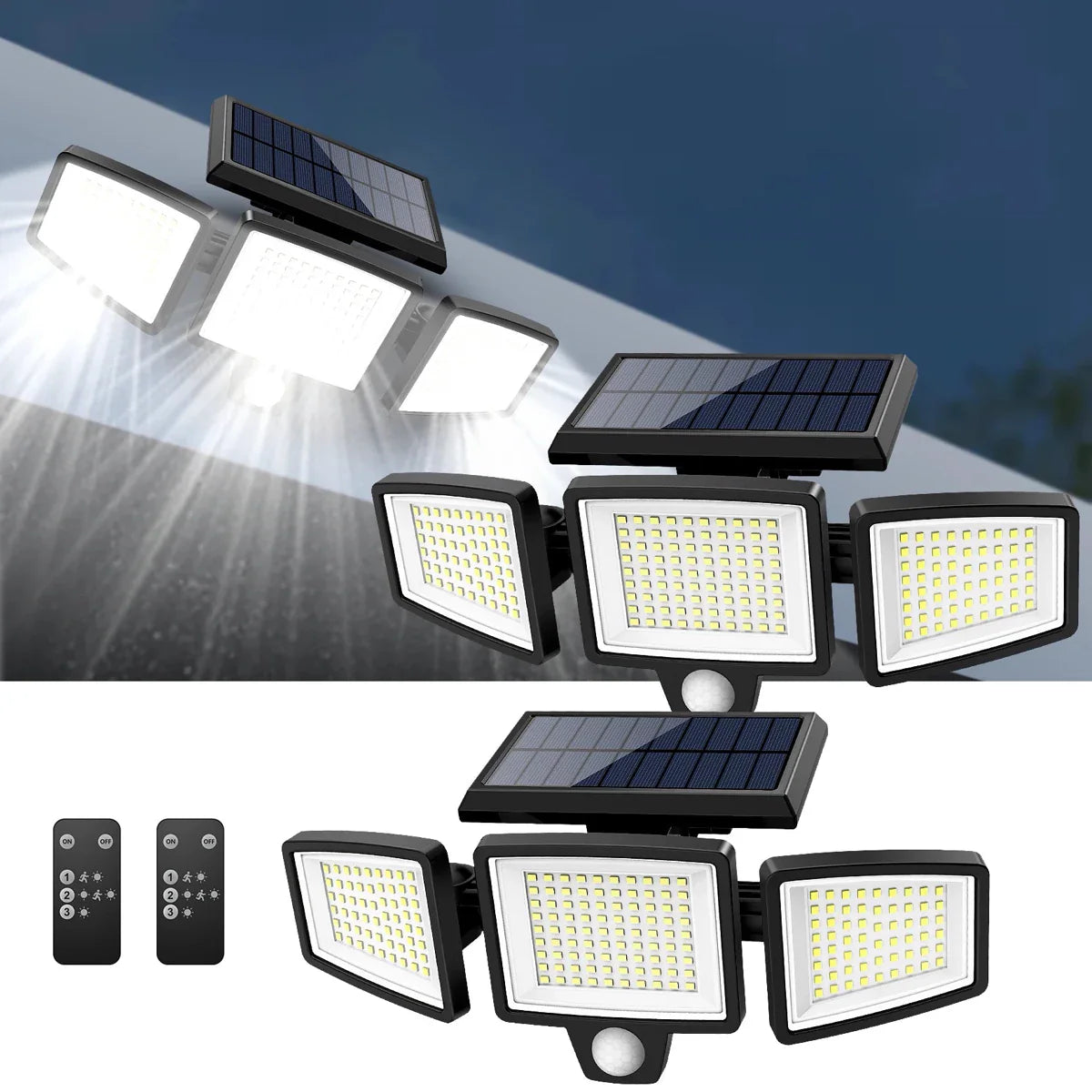 [200 LED] Solar Wall Light with Motion Sensor – Outdoor Solar-Powered Lighting – IP65 Waterproof – 100% Energy Saving