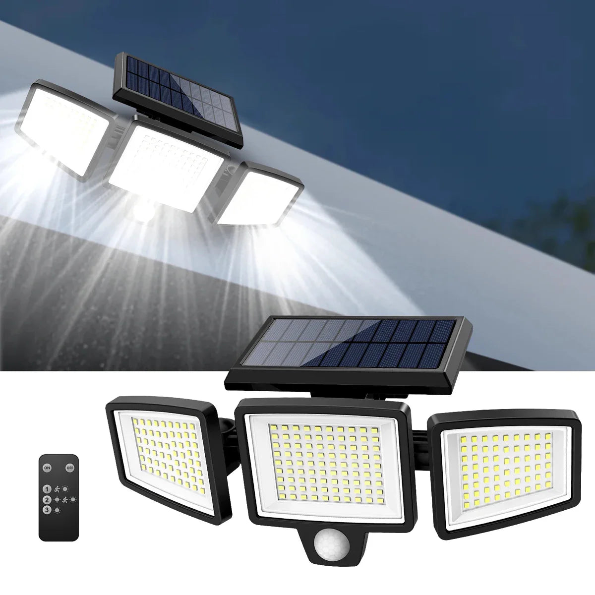[200 LED] Solar Wall Light with Motion Sensor – Outdoor Solar-Powered Lighting – IP65 Waterproof – 100% Energy Saving