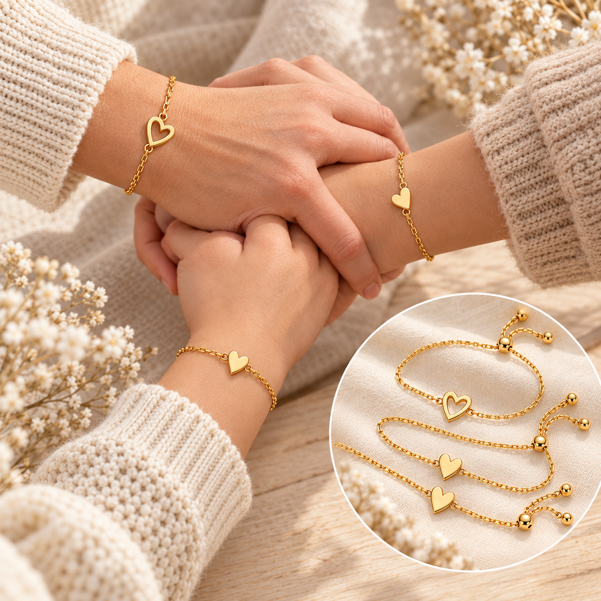 Love Bracelet Set – 14K Gold-Plated Heart Bracelet