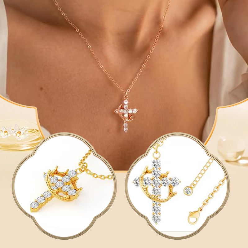 “Forever Cross & Crown” Necklace with Moissanite