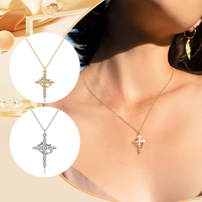 “Forever Cross & Crown” Necklace with Moissanite